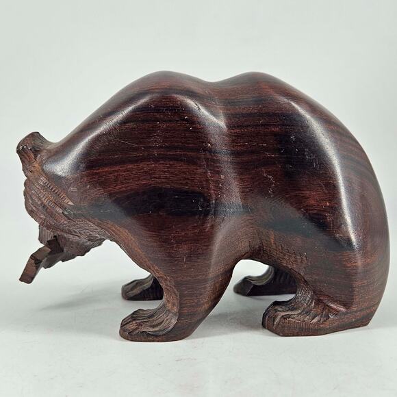 Vintage Hand Carved Ironwood Grizzly Bear with fish figurine - Picture 3 of 5